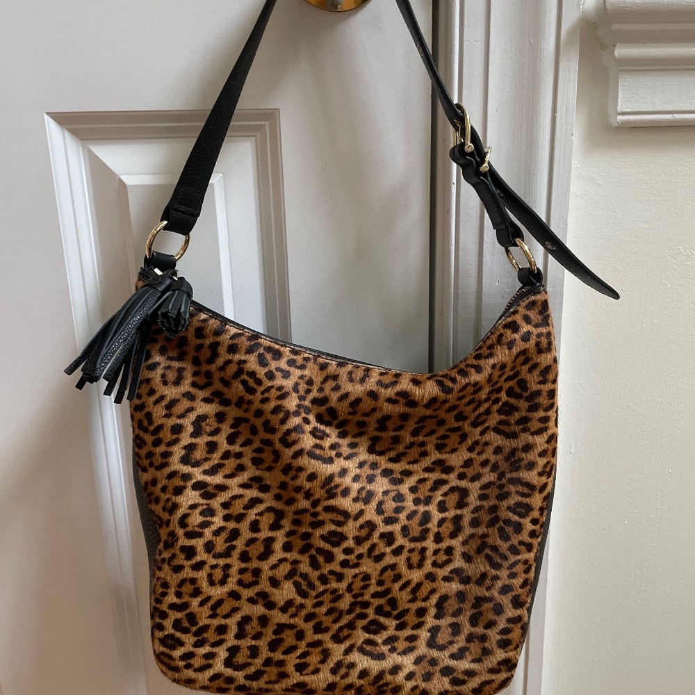 Faux fur and black leather handbag from Talbots